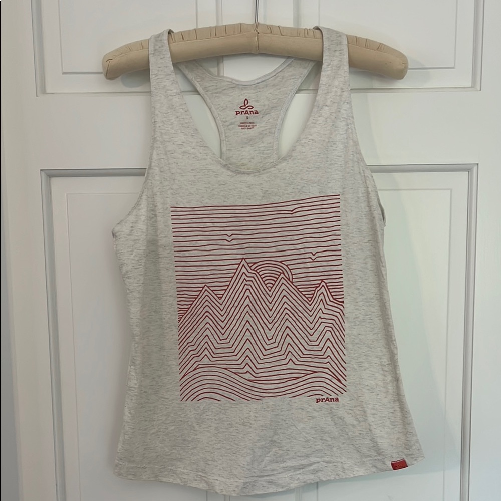 prAna Womens Cream Racerback Tank with Red Graphic